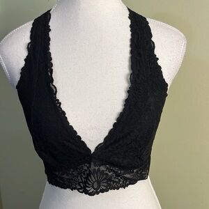 Pink Victoria’s Secret black lace crisscross bralette